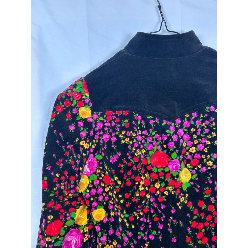 Vintage 70s Orphee Paris Floral Velvet Mini Dress XS Black French Mod Psych - Picture 7 of 16